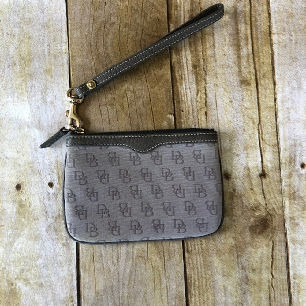 Dooney & Bourke Grey Signature Wristlet with Leather Trim